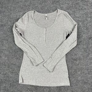 Hwokefeiyu Henley Top Womens Size Small Gray Ribbed Knit Long Sleeve Casual Slim